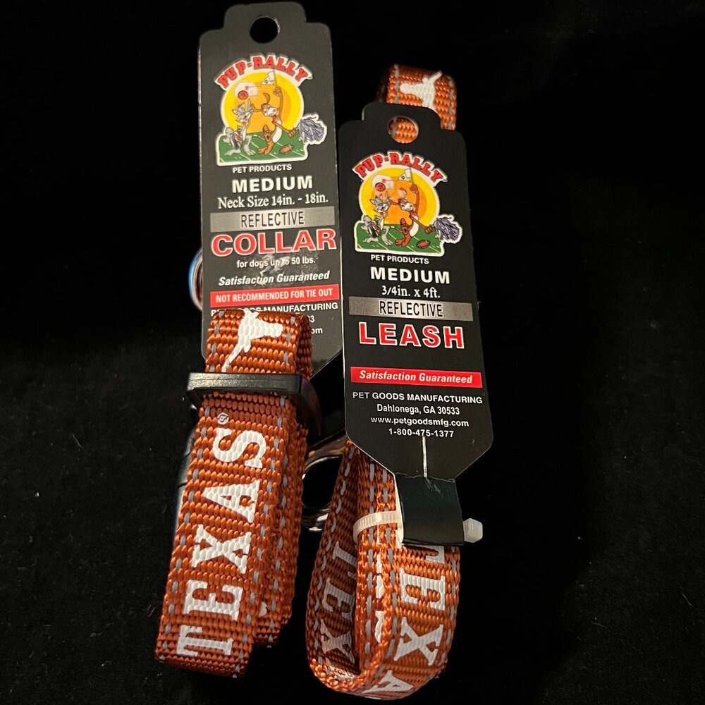 Pup Rally Texas Longhorns Reflective  Leash & Collar NWT